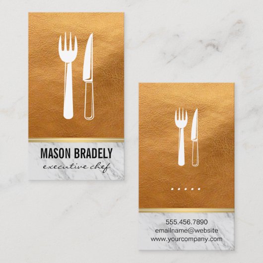 Executive Chef Goud Leer Marmer Afwerking Visitekaartje (Voorkant / Achterkant)