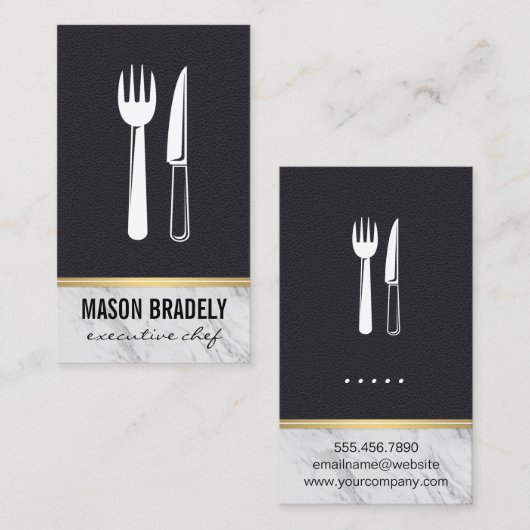 Executive Chef Leather Marble Trim Visitekaartje (Voorkant / Achterkant)