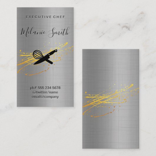 Executive Chef | Metallic achtergrond Visitekaartje (Voorkant / Achterkant)