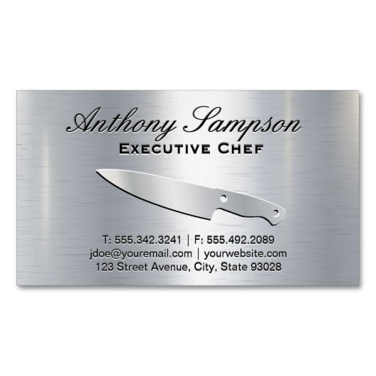 Executive Chef | Silver Metallic Gloss-achtergrond Magnetisch Visitekaartje (Voorkant)