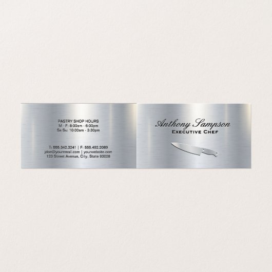 Executive Chef | Silver Metallic Gloss-achtergrond Visitekaartje (Buitenkant ongevouwen)