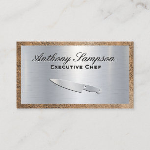 Executive Chef   Zilver Metaal   Leren Rand Visitekaartje