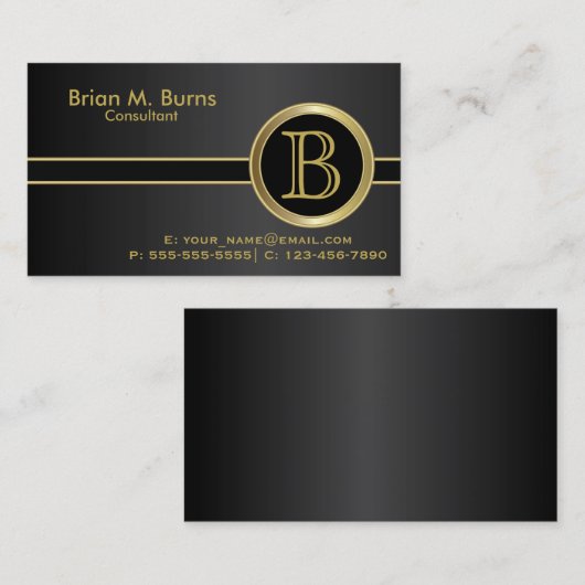 Executive Classic Black Monogram Visitekaartje (Voorkant / Achterkant)