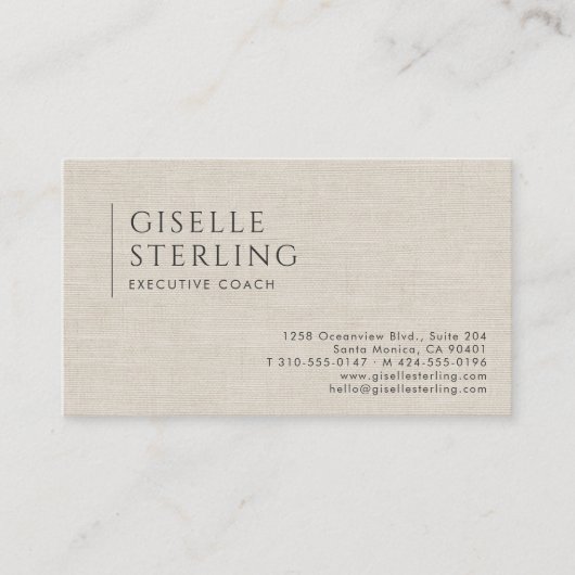 Executive Coach Luxury Neutral Linen QR Code Visitekaartje (Voorkant)