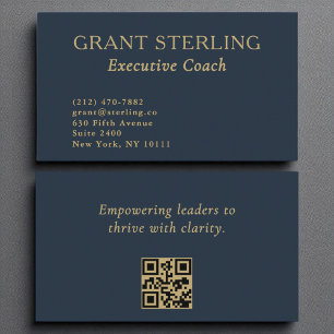 Executive Coach Navy Blauw Goud QR Code Visitekaartje