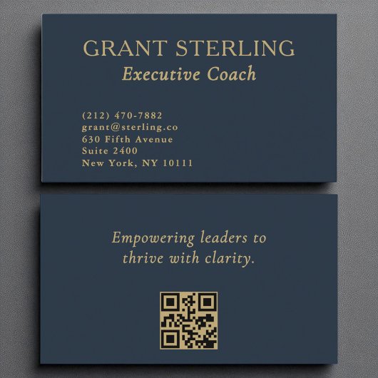 Executive Coach Navy Blauw Goud QR Code Visitekaartje