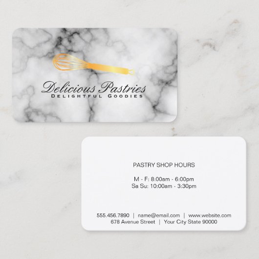 Executive Culinaire Master | Gouden Whisk Marmer Visitekaartje (Voorkant / Achterkant)
