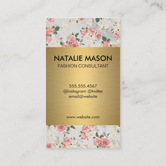 Executive Gold Floral Pattern-reeks met monogram Visitekaartje (Achterkant)