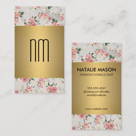 Executive Gold Floral Pattern-reeks met monogram Visitekaartje (Voorkant / Achterkant)
