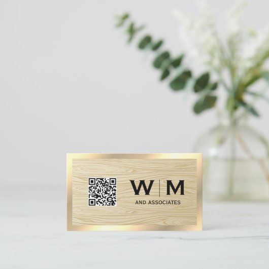 Executive Gold | Houtkorrels | QR-code Visitekaartje (Staand voorkant)