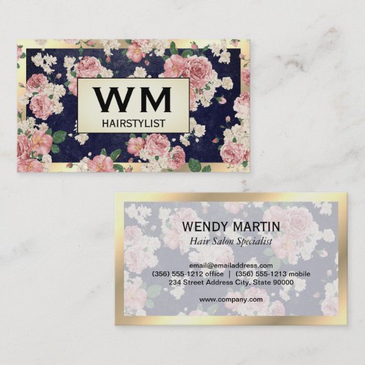 Executive Gold Lijst Blue Slate Floral Pattern Visitekaartje (Voorkant / Achterkant)