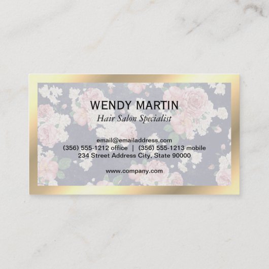 Executive Gold Lijst Blue Slate Floral Pattern Visitekaartje (Achterkant)