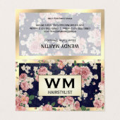 Executive Gold Lijst Blue Slate Floral Pattern Visitekaartje (Buitenkant ongevouwen)