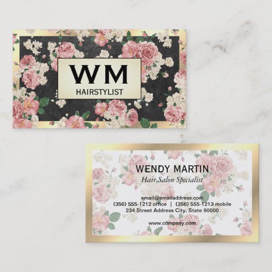 Executive Gold Lijst Slate Floral Pattern Visitekaartje (Voorkant / Achterkant)