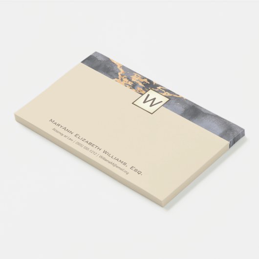 Executive Gold Marble Monogram Post-it® Notes (Schuin)