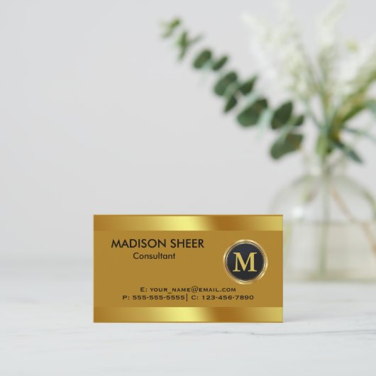 Executive Gold Steel Monogram Visitekaartje (Staand voorkant)