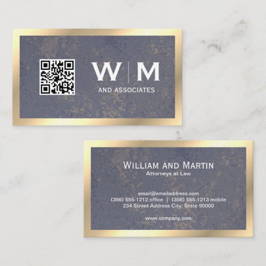 Executive Gold Texture Monogram | Qr-code Visitekaartje (Voorkant / Achterkant)