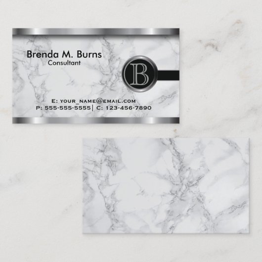 Executive Gray Marble Monogram Visitekaartje (Voorkant / Achterkant)
