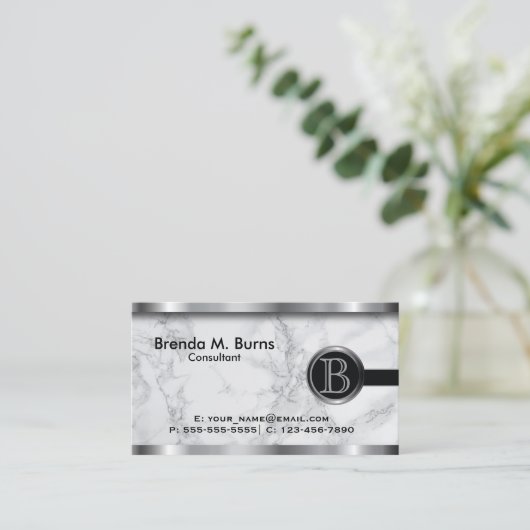 Executive Gray Marble Monogram Visitekaartje (Staand voorkant)