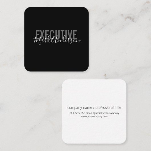 Executive | Handtekening Serie (Zwart) Vierkante Visitekaartje (Voorkant / Achterkant)