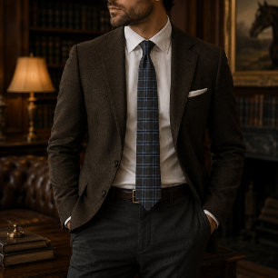 Executive Heritage Plaid Luxe Zwart & Marineblau Stropdas