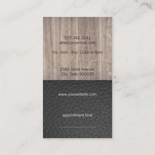 Executive Hout Lederen Kapper Scheermes Visitekaartje (Achterkant)