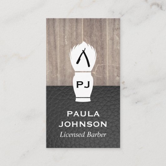 Executive Hout Lederen Kapper Scheermes Visitekaartje (Voorkant)