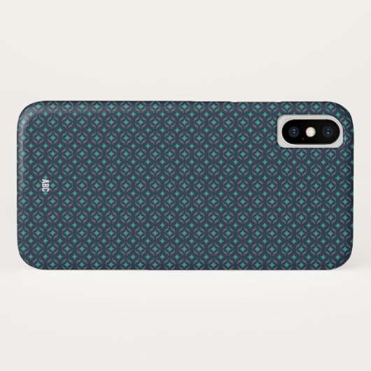 Executive iPhone X Hoesje Blue Pattern Monogrammed (Achterkant (horizontaal))