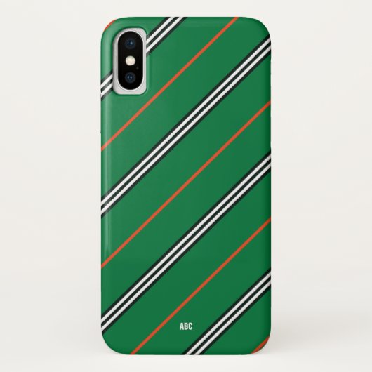 Executive iPhone X Hoesje Green Striped Monogramme (Achterkant)