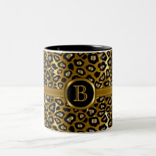Executive-monogram - Gold- en zwarte-luipaard Tweekleurige Koffiemok