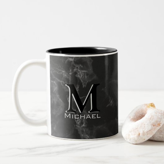 Executive Monogram White Black Marmer Tweekleurige Koffiemok (Met donut)