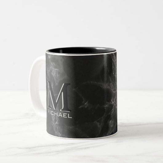 Executive Monogram White Black Marmer Tweekleurige Koffiemok (Voorkant links)