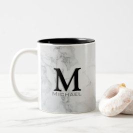 Executive Monogram White Grey Marble Tweekleurige Koffiemok