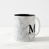 Executive Monogram White Grey Marble Tweekleurige Koffiemok (Voorkant rechts)