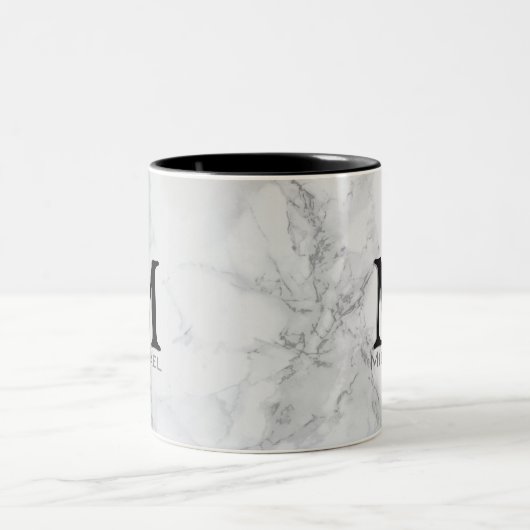 Executive Monogram White Grey Marble Tweekleurige Koffiemok (Center)
