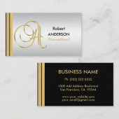 Executive Monogramed Gold Black Silver Letter 'A' Visitekaartje (Voorkant / Achterkant)