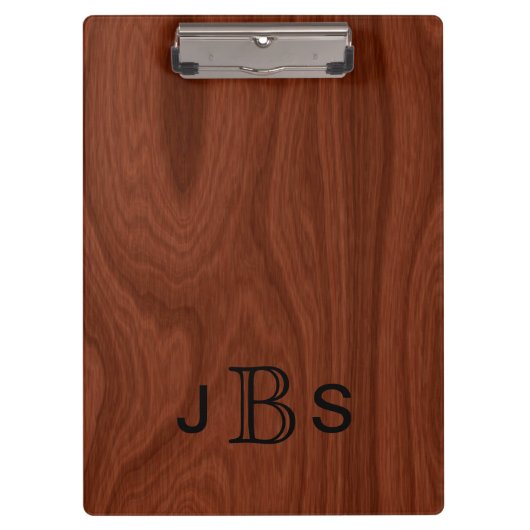 Executive Monogramed Initialen Mahogany Wood Kijk Klembord (Voorkant)