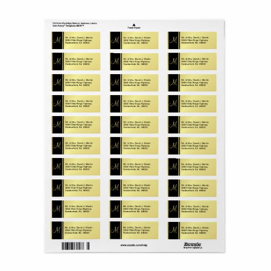 Executive-monogramlabels - Goud en zwart Etiket (Full Sheet)