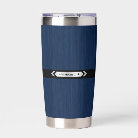 Executive Navy Blue Monogram Premium Travel Mug Geïsoleerde Drinkbeker (Voorkant)