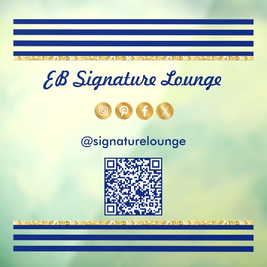 Executive Navy Blue Stripes & Gold QR Code Raamsticker (Vel 3)