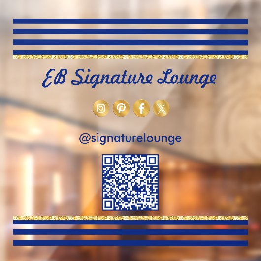 Executive Navy Blue Stripes & Gold QR Code Raamsticker (Vel 2)