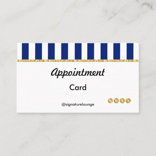 Executive Navy Blue Stripes & Gold Reminder Afsprakenkaartje (Voorkant)