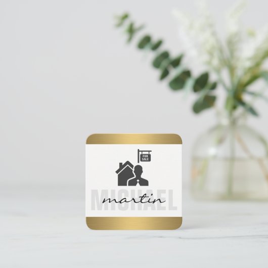 Executive Real Estate Agent Gold Trim Vierkante Visitekaartje (Staand voorkant)