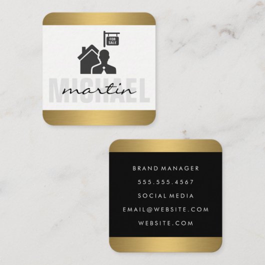 Executive Real Estate Agent Gold Trim Vierkante Visitekaartje (Voorkant / Achterkant)