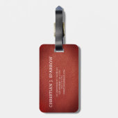Executive Rood Leder & Zilver Metaal monogram Bagagelabel (Achterkant verticaal)