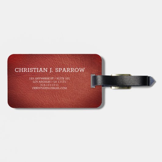 Executive Rood Leder & Zilver Metaal monogram Bagagelabel (Achterkant horizontaal)