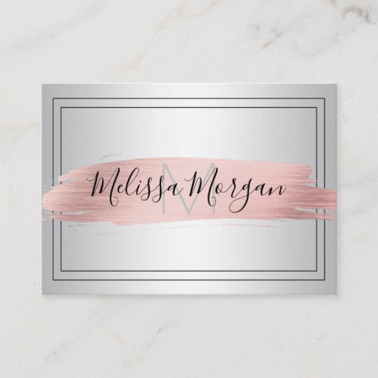 Executive Roos Gold Foil Silver Monogram Visitekaartje (Voorkant)