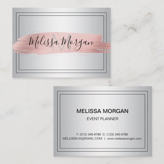 Executive Roos Gold Foil Silver Monogram Visitekaartje (Voorkant / Achterkant)