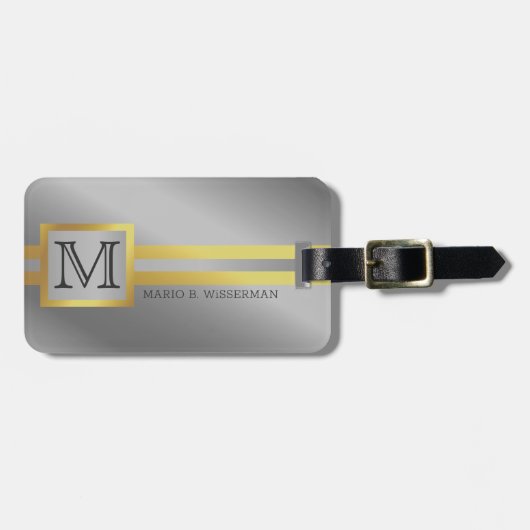 Executive Style - Goud Metaal monogram Naam Bagagelabel (Voorkant horizontaal)