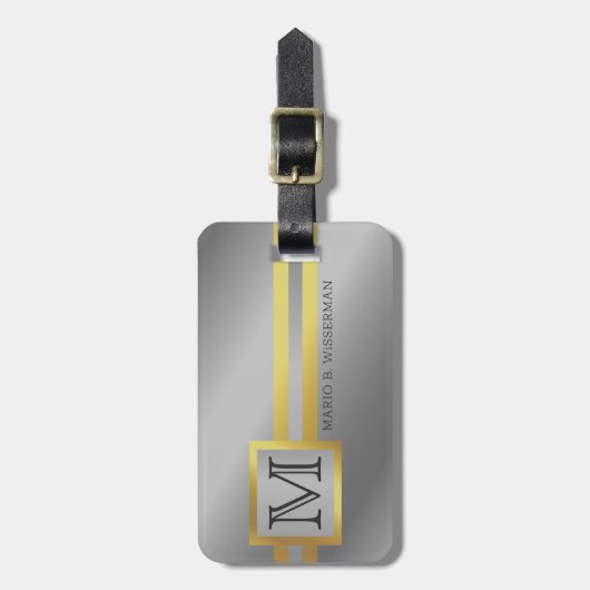 Executive Style - Goud Metaal monogram Naam Bagagelabel (Voorkant verticaal)